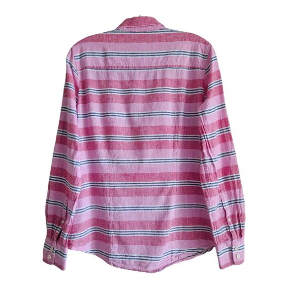 J. CREW Women's S Shirt Button Up Pink Striped Linen Cotton Long Sleeve Bust 38" - Picture 7 of 8